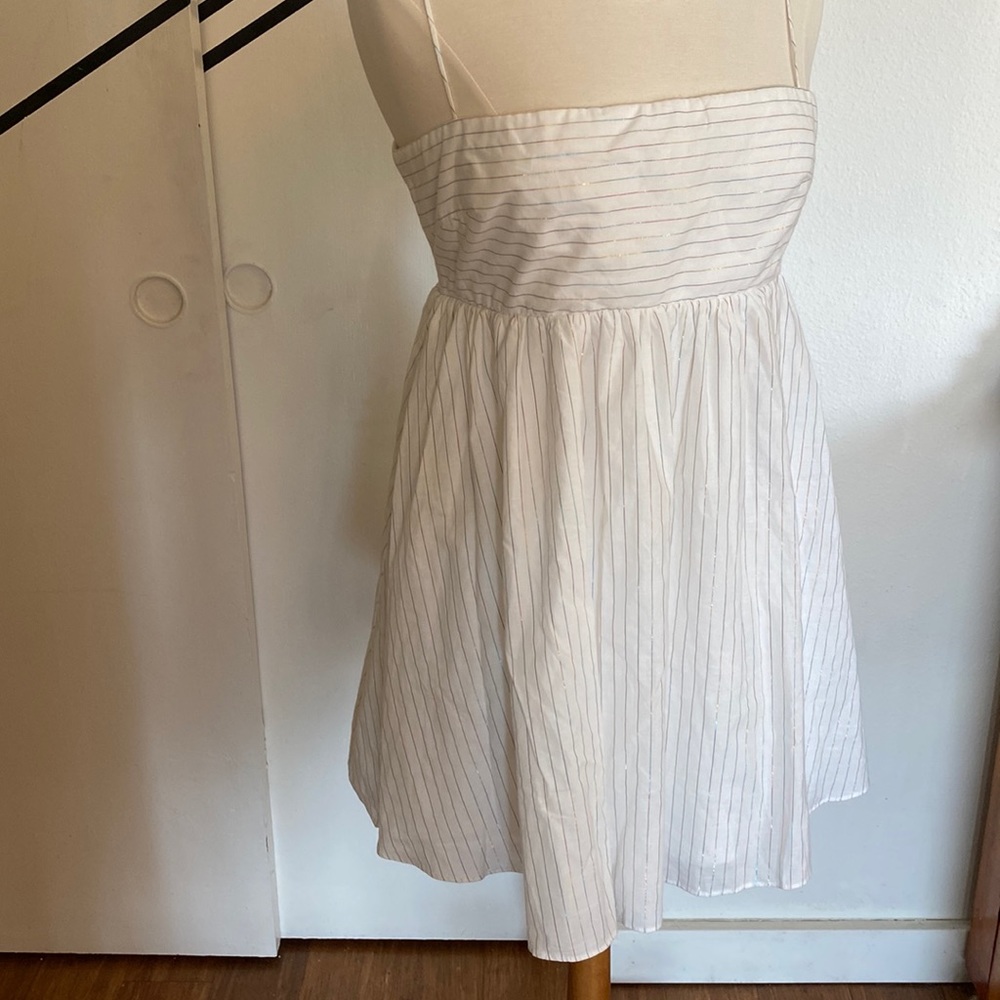 Amanda Uprichard designer  large white striped iridescent rainbow dress